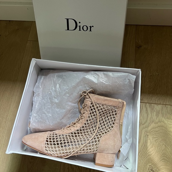 CHRISTIAN DIOR Suede Calfskin Fishnet Naughtily-D Ankle Boot Nude sz 37 - Picture 3 of 8